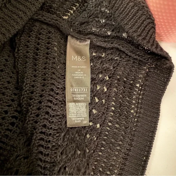 M&S Black Crochet Knit Sweater Open Knit Pullover US S - Picture 3 of 4